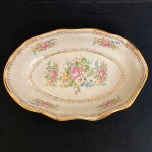 Vtg Abingdon USA Ceramic Dish Bowl Floral Scalloped Gilded